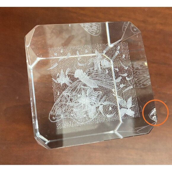 Butterflies CHIPPED 3D Laser Etched Crystal Glass Cube Paperweight 3”x 2”x2” PIC - Picture 7 of 7